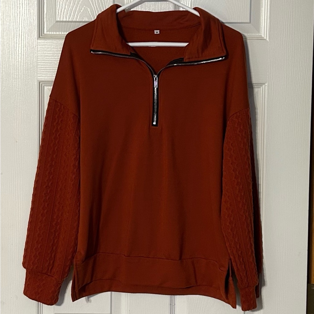 Cozy Half-Zip Rust Sweatshirt‎